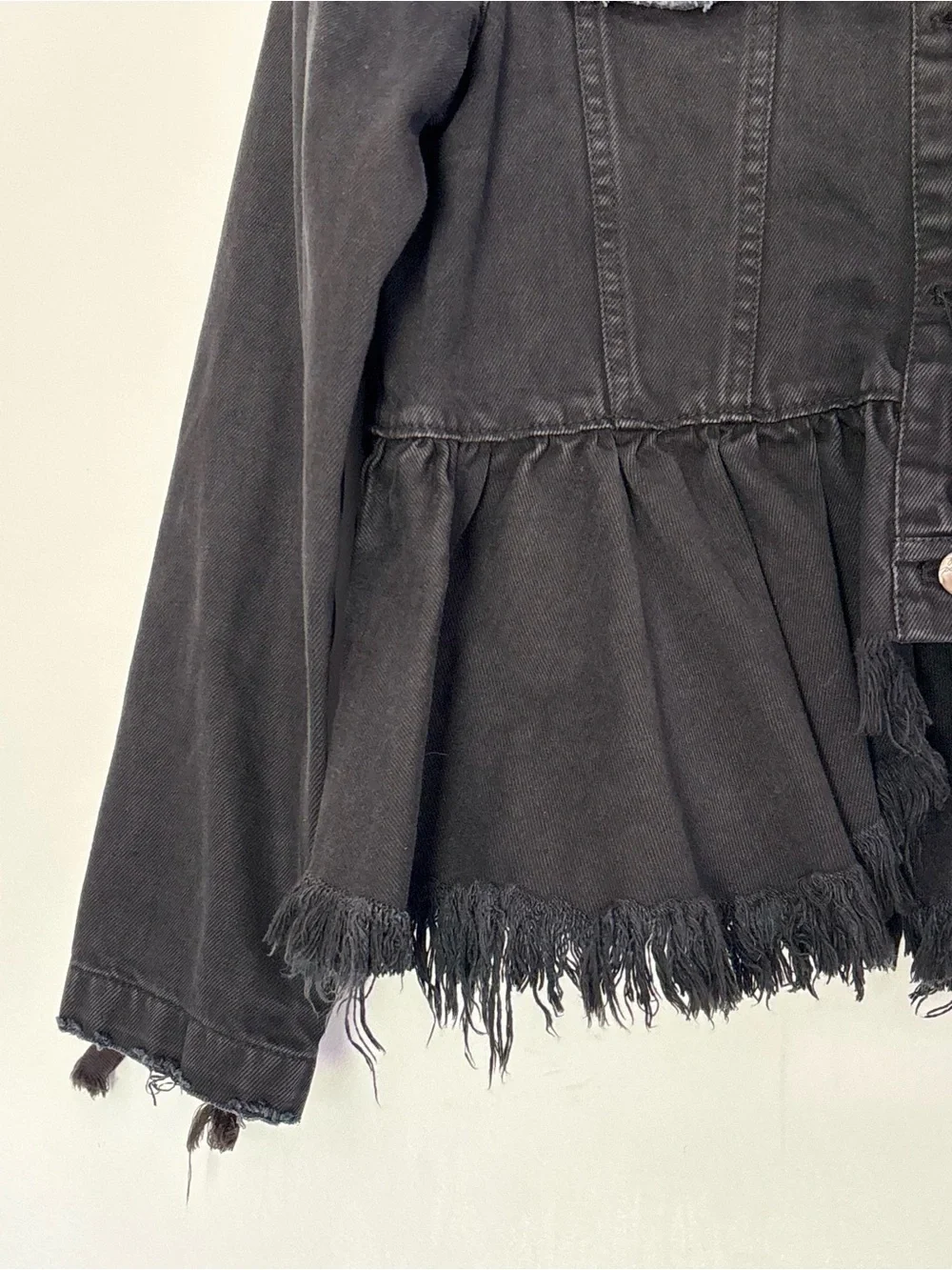 Free People Willow Black Denim Peplum Jacket Size XS-Small Grunge Whimsigoth A93 - Picture 6 of 16